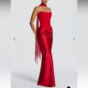 BabyBoo Maggie Maxi Corset Dress Gown with Scarf in Red